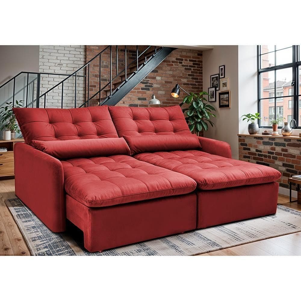Sofá Sem Caixa Retrátil 1,80m Softgel Celeste Velusoft Vermelho Cama Inbox
