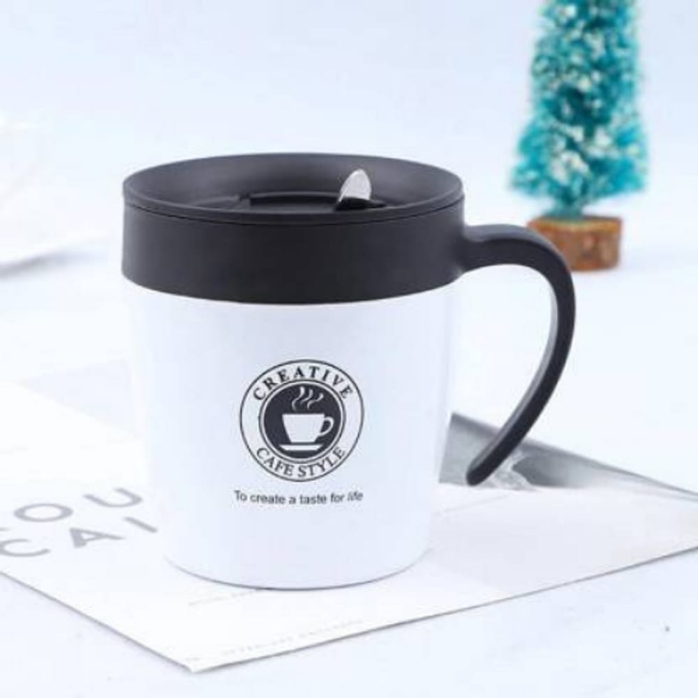 Caneca Termica Aço Inox 350 ML Com Tampa E Colher Cor:Branco