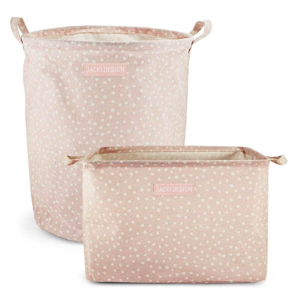 Conjunto De Cesto Para Roupa-brinquedo E Cesto Organizador Retangular Rosa - Bolinha