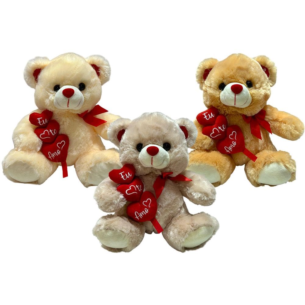 Urso De Pelúcia Com Coração Te Amo Fofo Presente Romantico - 29cm