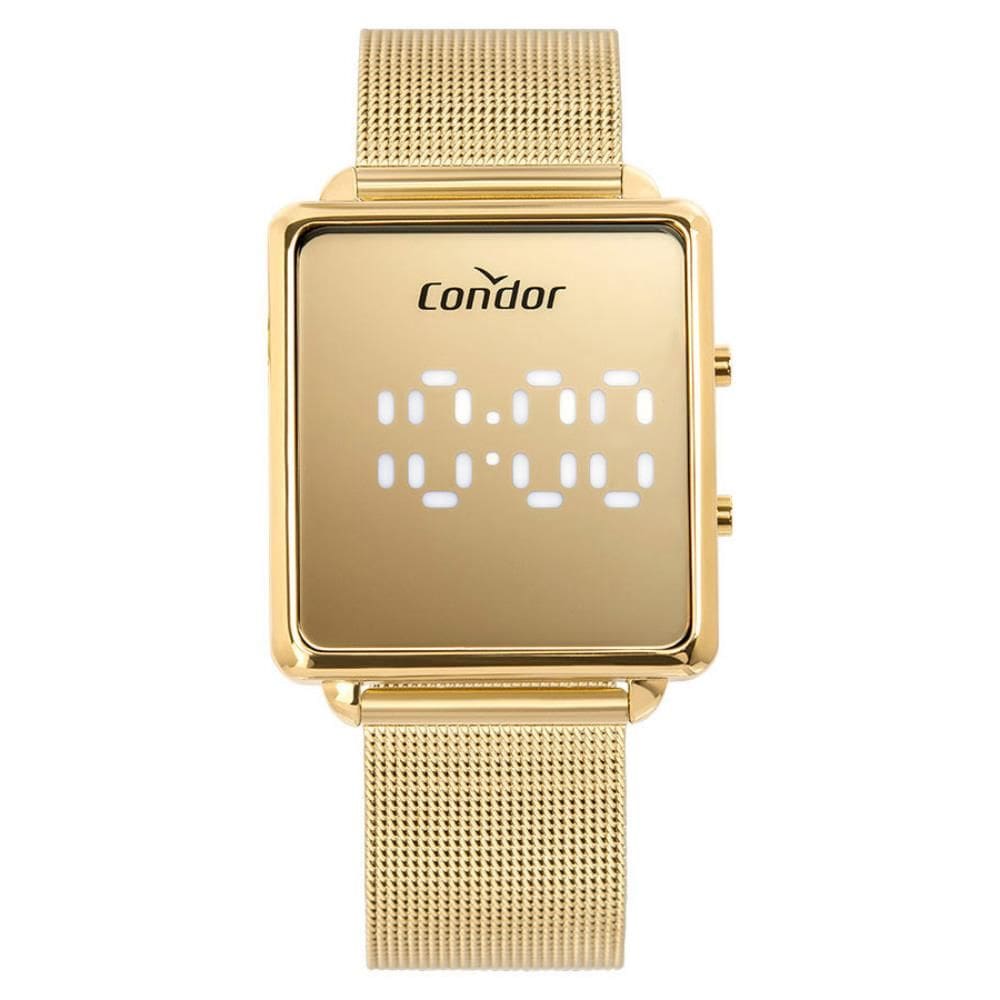 Relógio Condor Feminino Ref: Comd1202afs/4d Led Espelhado Mesh Dourado
