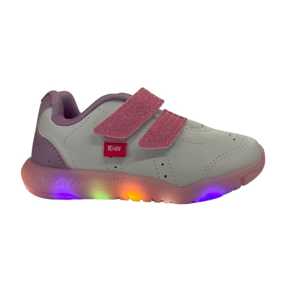 Tênis Kidy Flex Light Infantil Branco/Rosa luzinha pisca pisca
