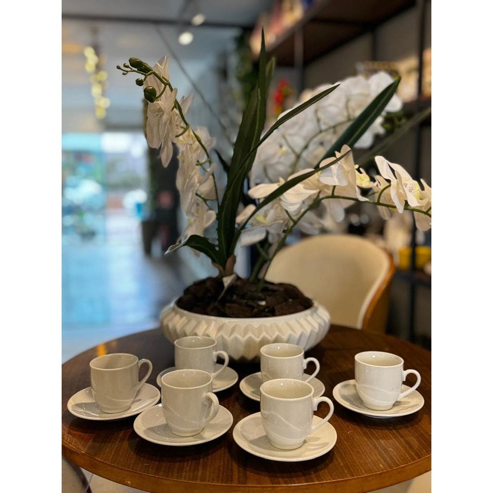 Conjunto 6 xicaras e pires para café em porcelana branca