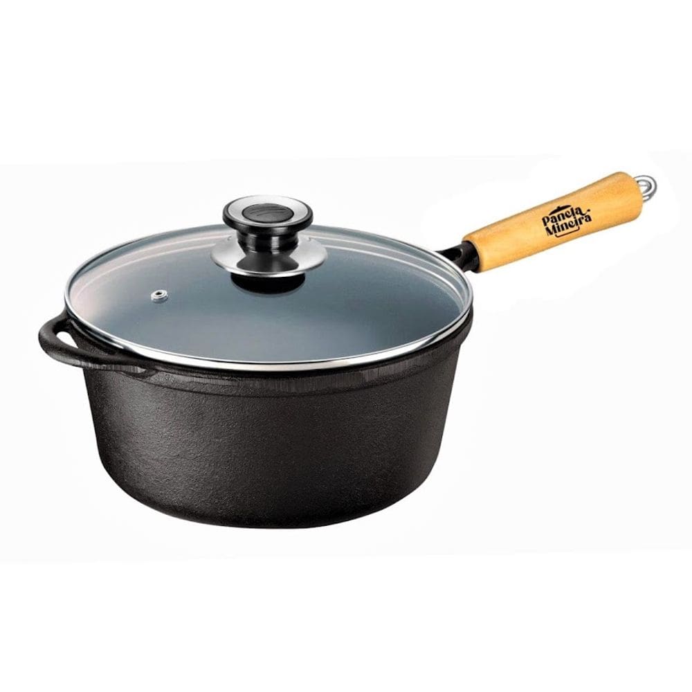 Caçarola Emily Cabo Madeira Panela Mineira Tampa Vidro 24cm