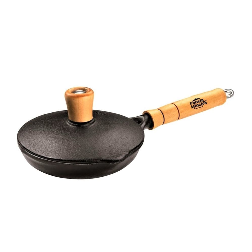 Frigideira Fast Egg Cabo Madeira e Tampa Panela Mineira 14cm