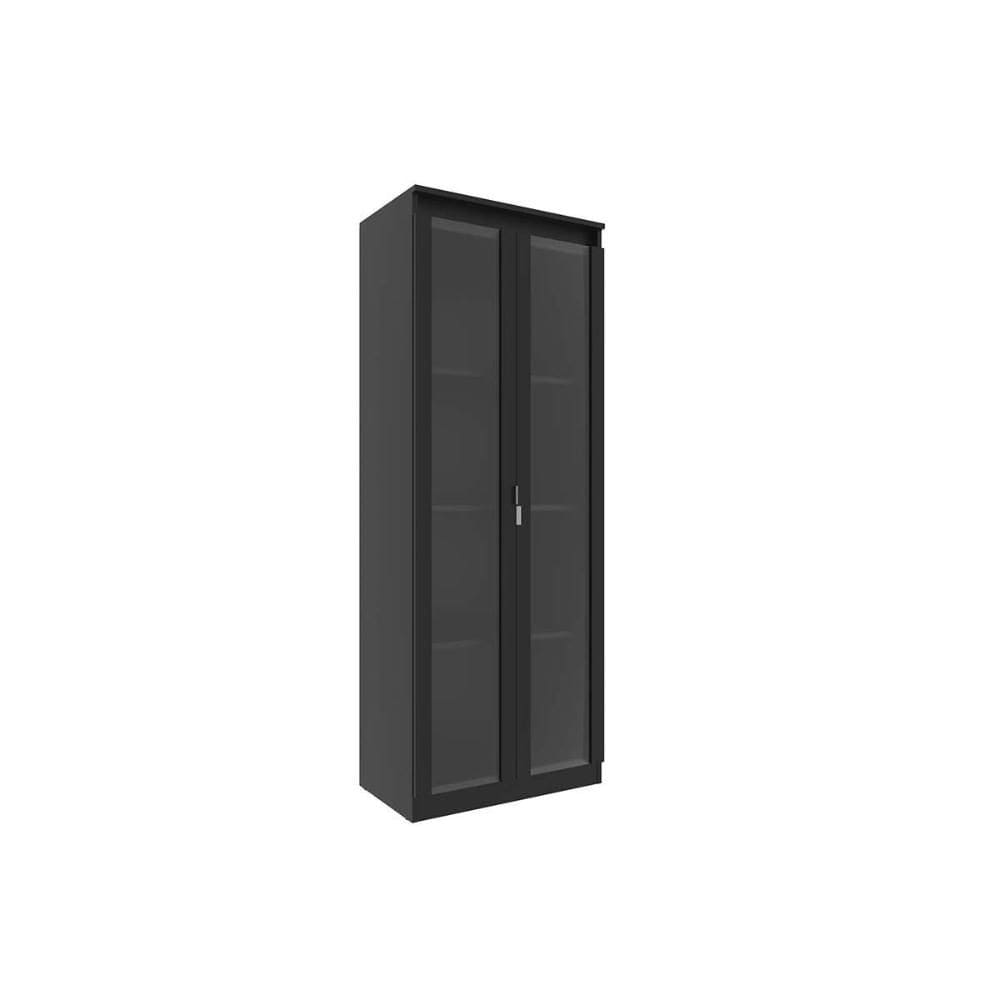 Armário de Escritório ME-4189 c/ 2 Portas de Vidro e 3 Prateleiras Preto - Tecno Mobili