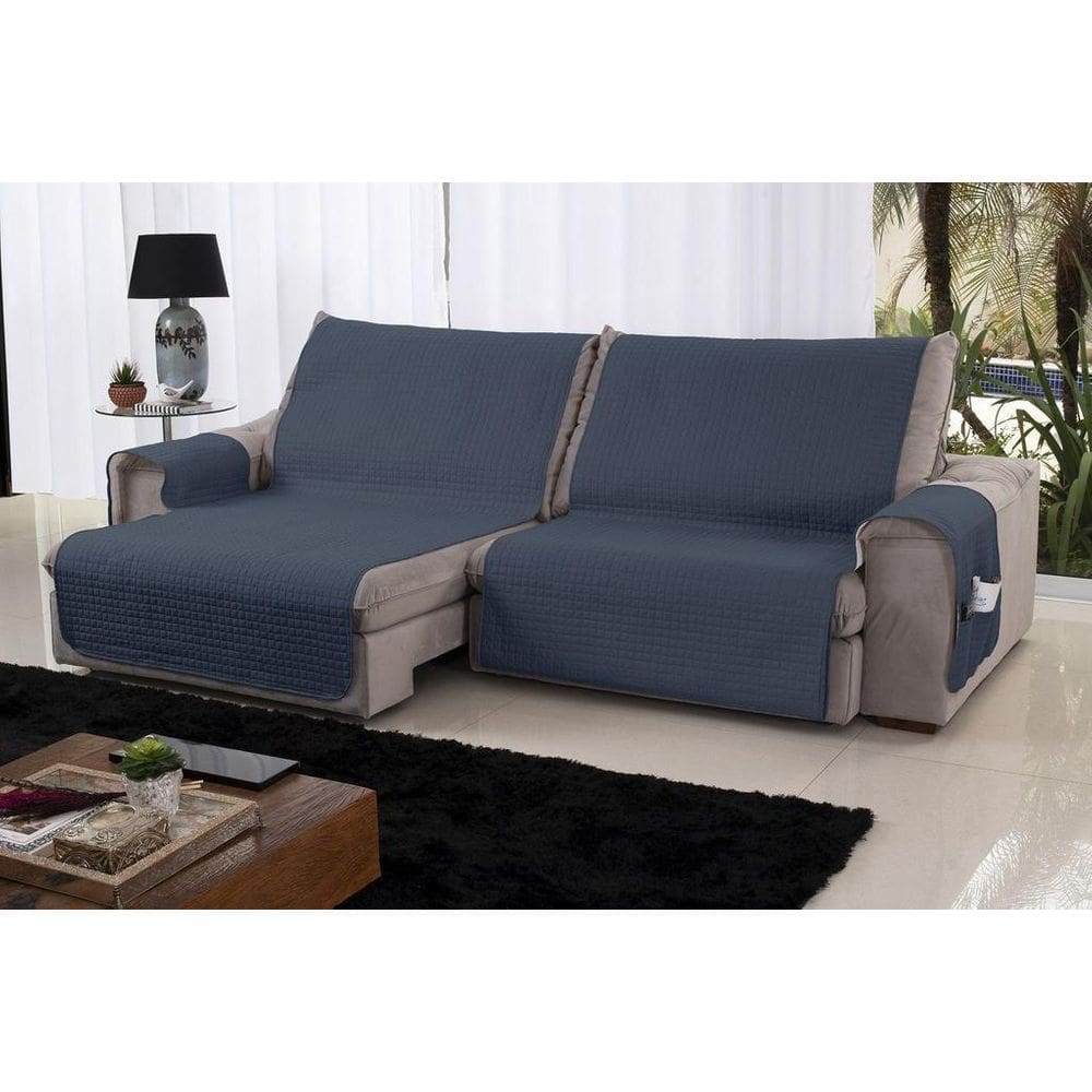 Protetor Sofá Retrátil Reclinável Assento 2,20M Azul Bege