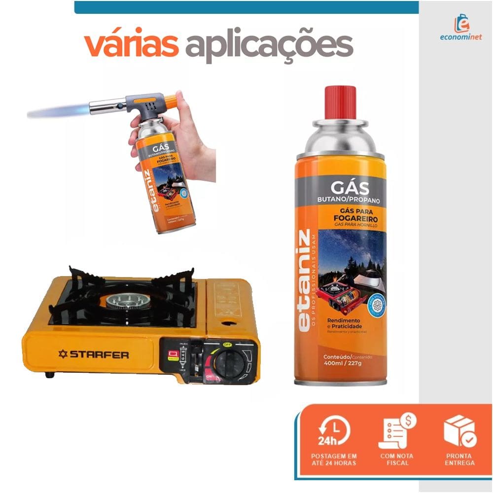 Kit 8 Refil Gás Fogareiro Etaniz 400ml | Extra