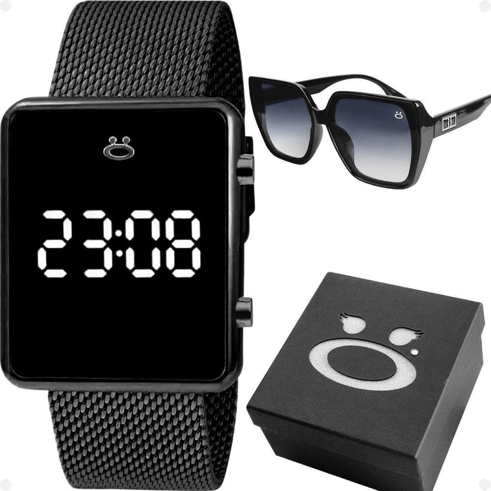 Relogio Digital Feminino + Oculos Sol + Caixa Silicone