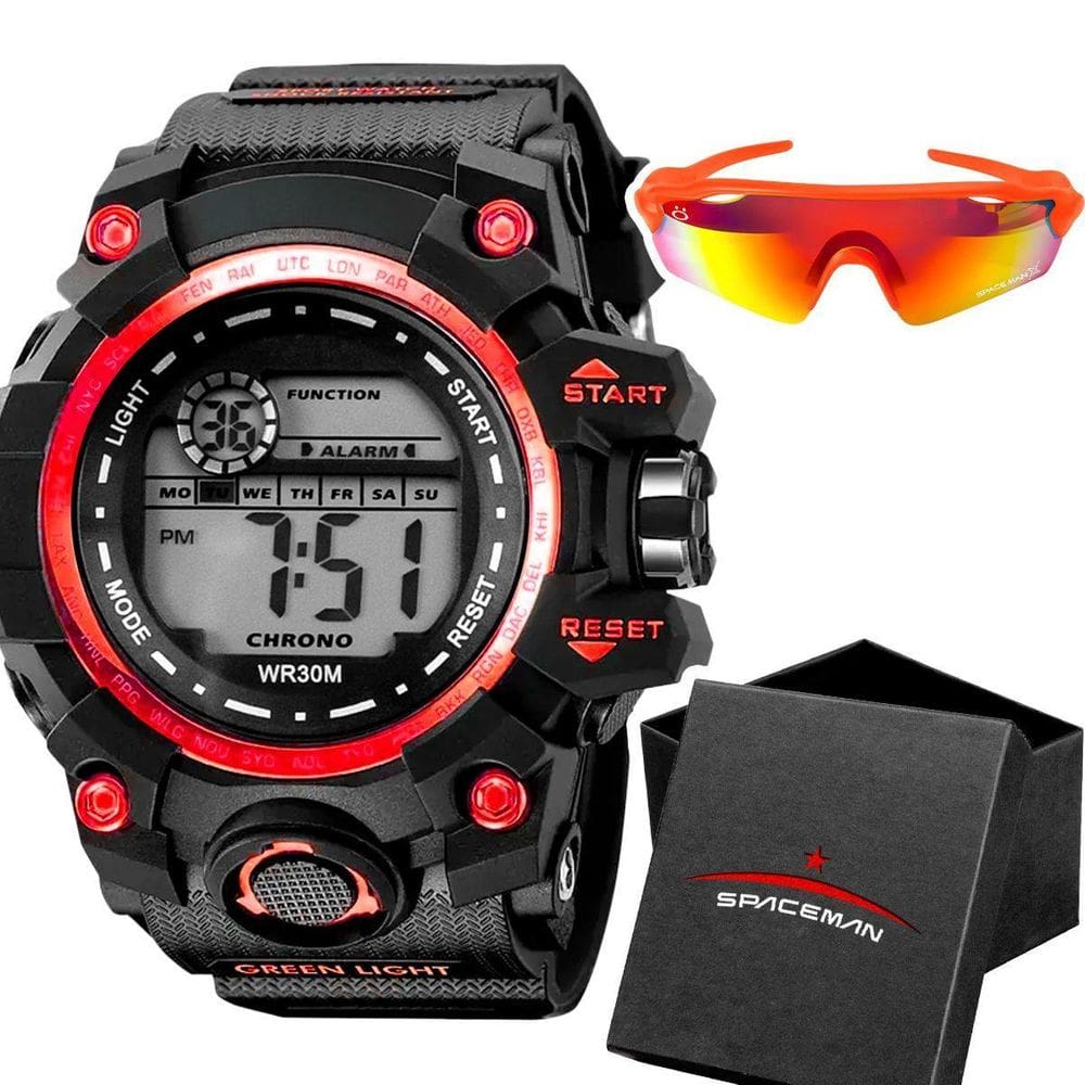 Relogio Digital Prova Dagua Masculino + Oculos Sol + Caixa