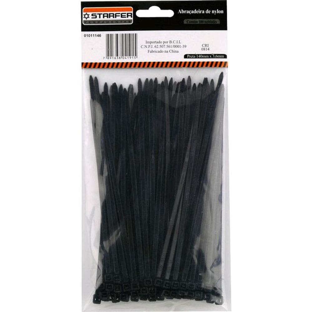 Abraçadeira Nylon Preta 150 X 3,6 Starfer Com 100 Un