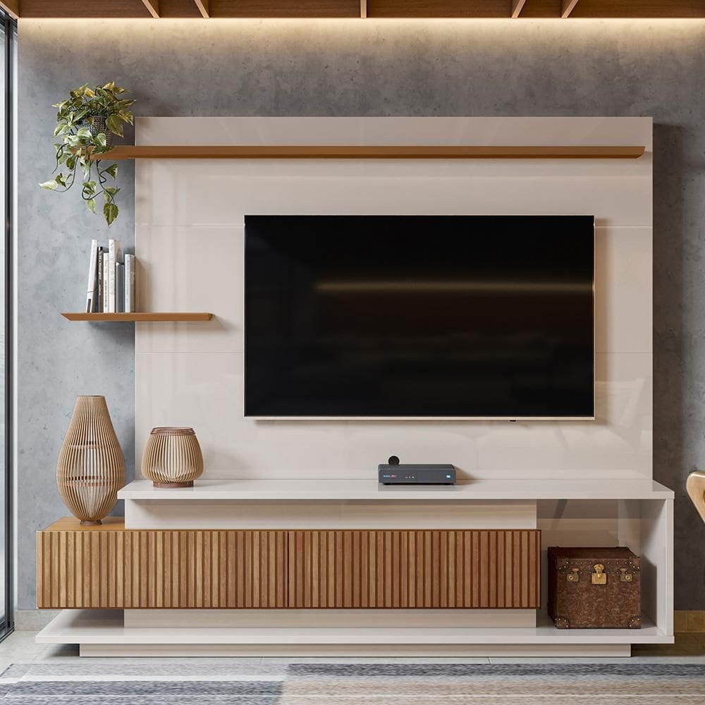 Estante Home para TV até 65 Polegadas Com 2 Portas Efeito Ripado 3d