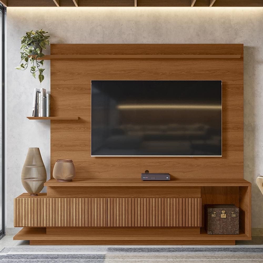 Estante Home para TV até 65 Polegadas Com 2 Portas Efeito Ripado 3d