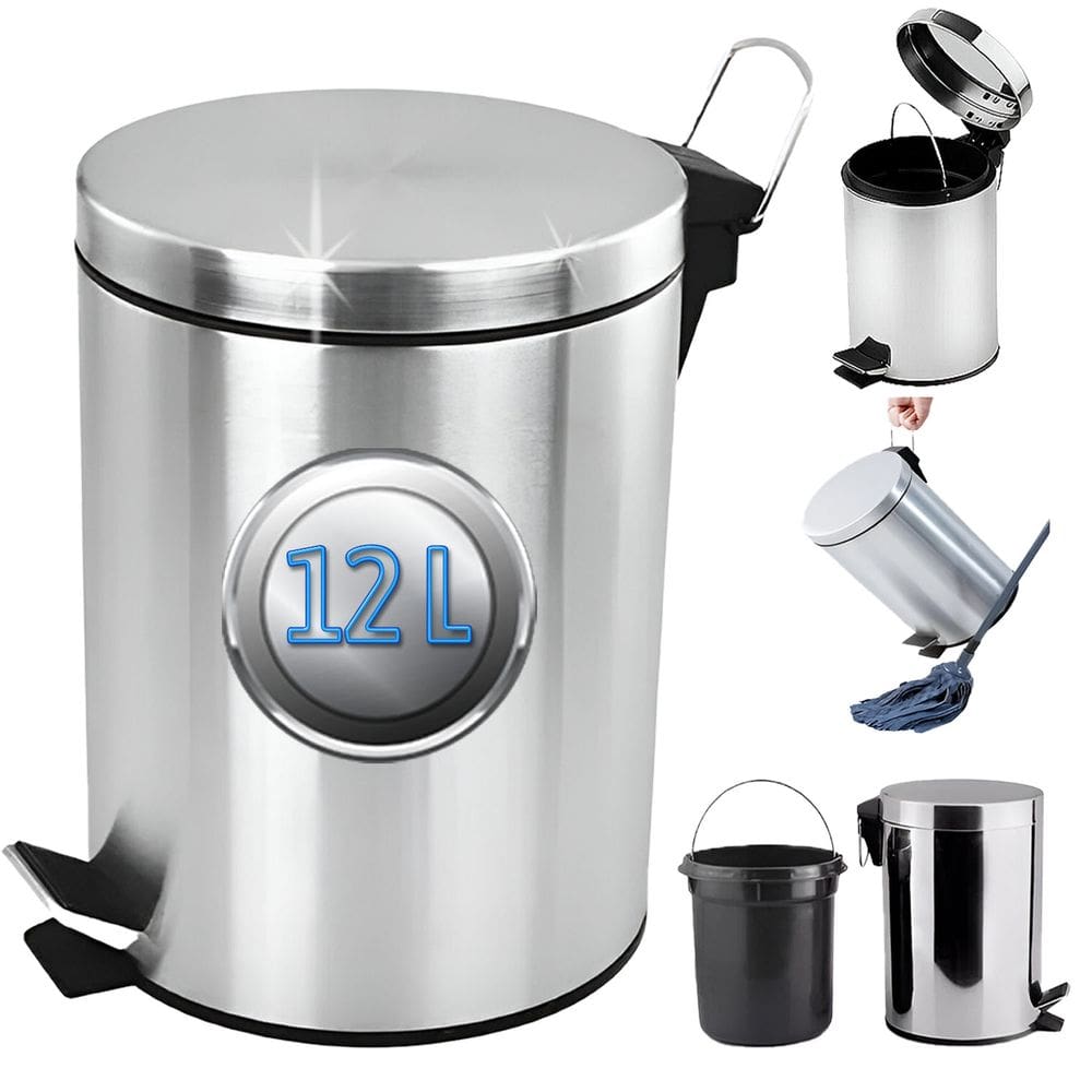 Cesto De Lixo Inox Resistente 12 Litros com Tampa Alça e Abertura Pedal para Banheiro Cozinha