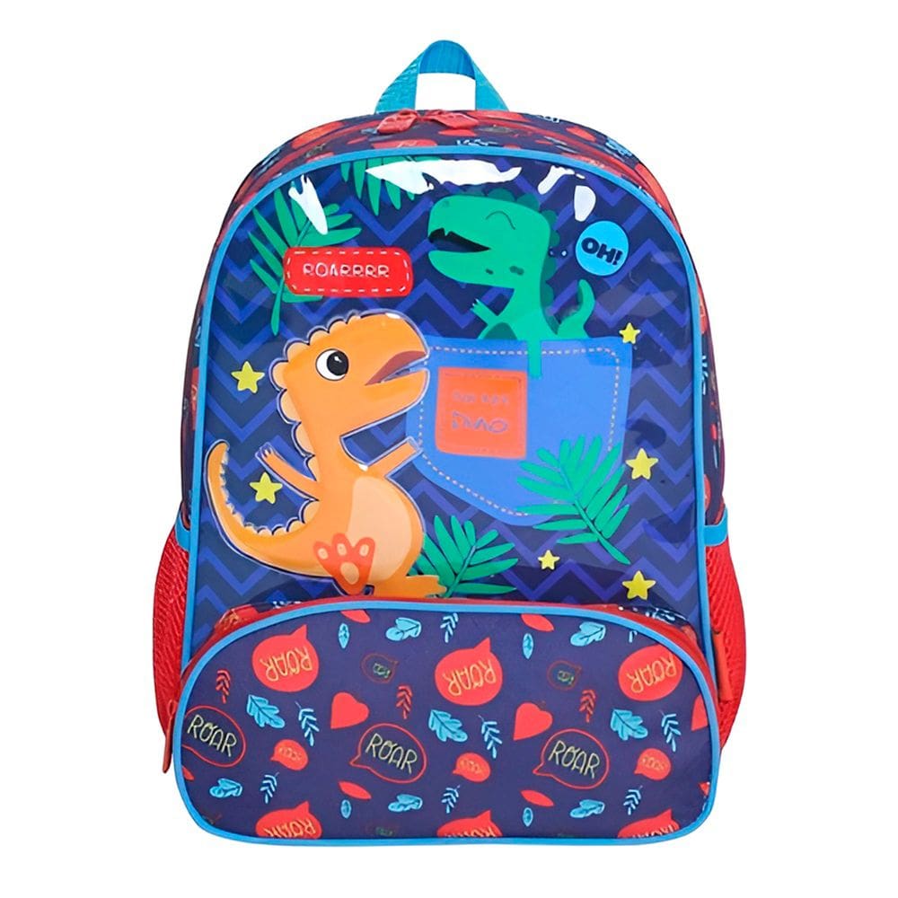 Mochila Infantil Com Bolso Externo Animais Escola Passeio Estampa:Dinossauro