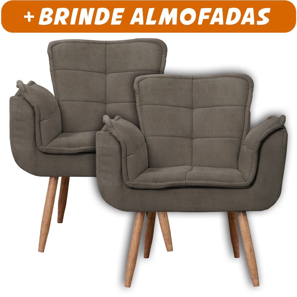 Kit 2x Poltronas Opala Para Sala Cadeira Elegante Com Apoio de Braço em Veludo - Sentô