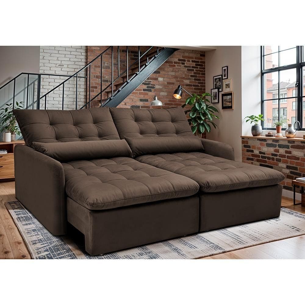 Sofá Sem Caixa Retrátil 1,80m Softgel Celeste Velusoft Café Cama Inbox