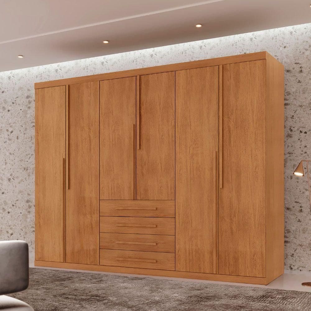 Guarda Roupa Casal Matteo mdf 6pts 4gvts Moderna Mobília Naturalle