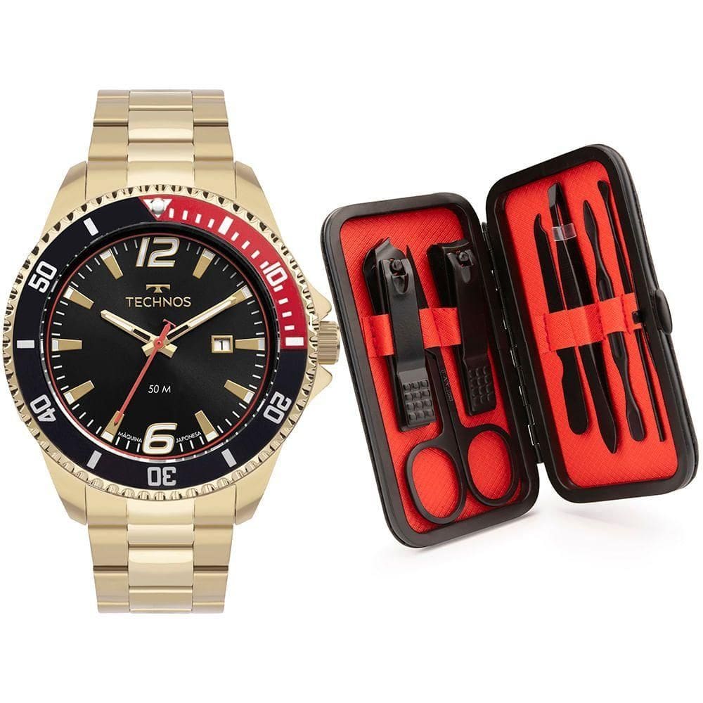 Kit Technos Masculino Racer Dourado - 2115ncm/k1p 2115ncm/k1p