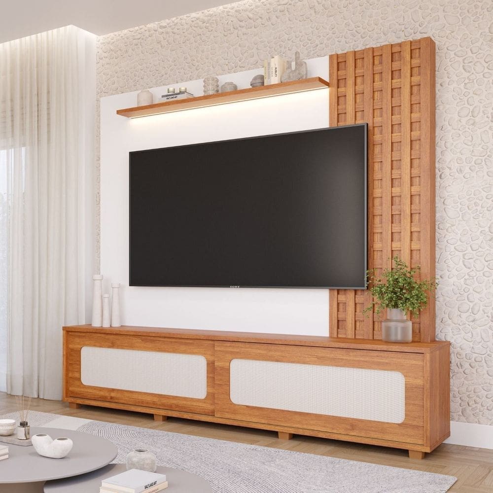 Estante Home para Tv 85 Polegadas 100% Mdf Marrocos Cinamomo/ Branco