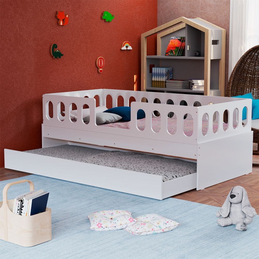 Cama Infantil Lara Solteiro com Cama Auxiliar Branco - Baby Mobília