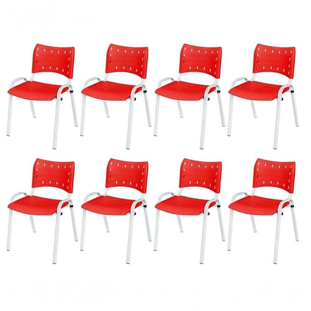 Cadeira Iso Base Branco Igreja, Escola, Escritório - Vermelho Kit 8 Peças