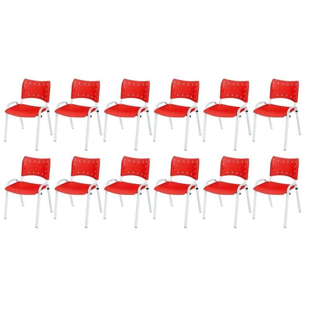 Cadeira Iso Base Branco Igreja, Escola, Escritório - Vermelho Kit 12 Peças