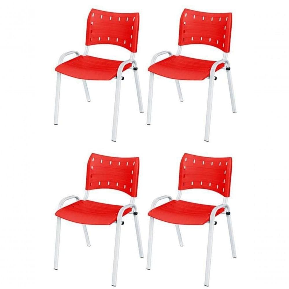 Cadeira Iso Base Branco Igreja, Escola, Escritório - Vermelho Kit 4 Peças