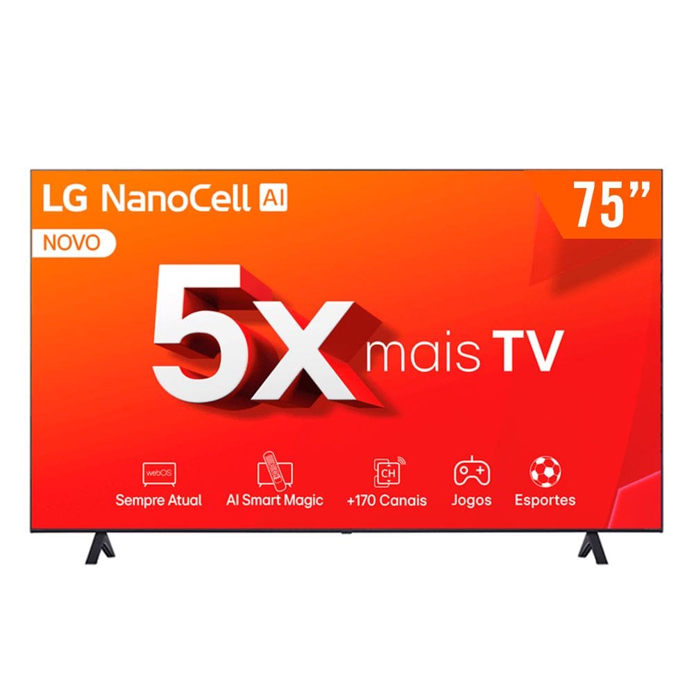 Smart TV NanoCell 75" Ultra HD 4K LG 75NANO80TSA 3 HDMI 2 USB Wi-Fi Bluetooth