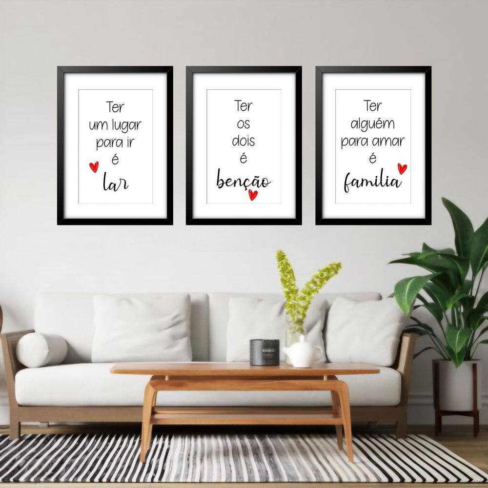 Kit 3 Quadros Grandes Lar Benção Família 60X48Cm