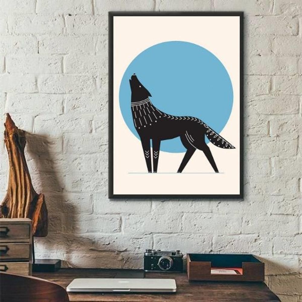 Quadro Decorativo Lobo Boho - Lua Azul 33X24Cm