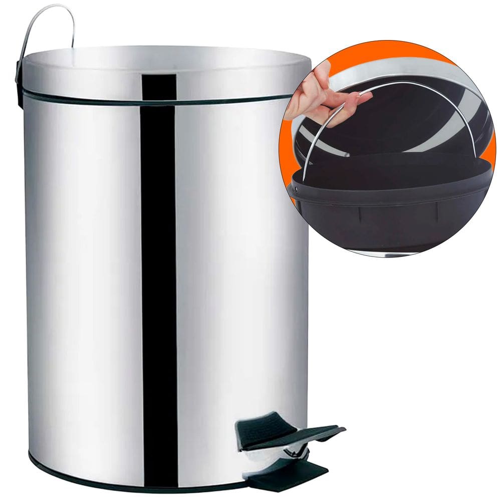 Lixeira De Aço Inox Redonda Cesto Balde 20 Litros Banheiro Casa Lixo Escritorio