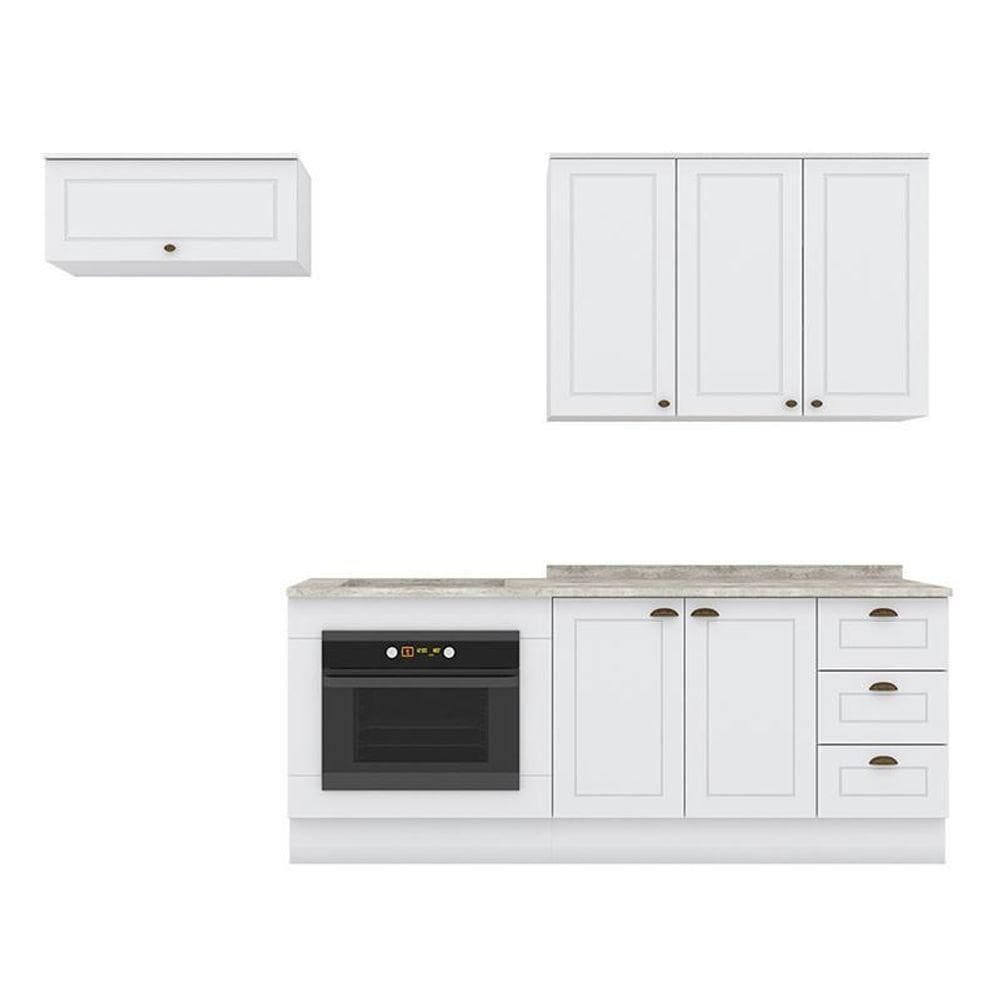 Cozinha Completa Americana 4 Peças Com Balcão Forno De Embutir Branco E Tampo Cooktop - Móveis Henn Branco