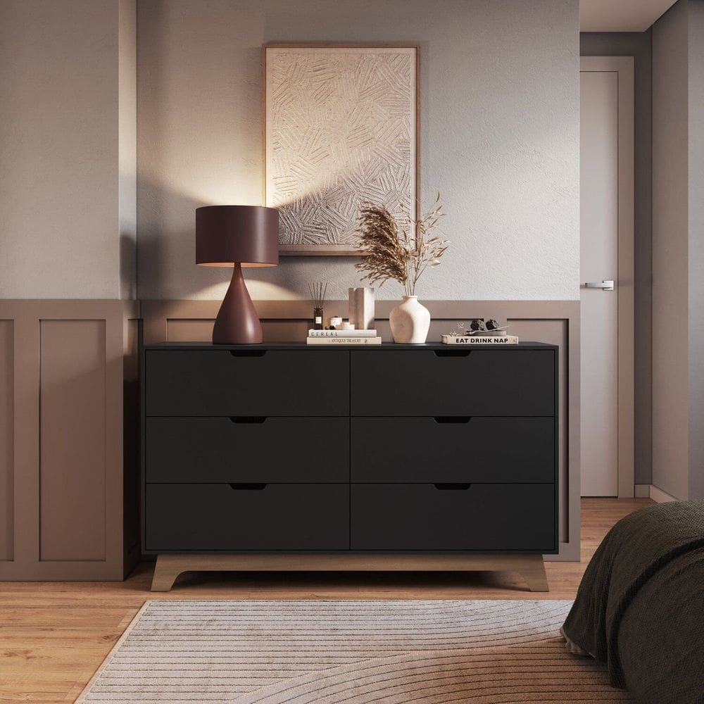 Cômoda para Quarto 6 Gavetas 100% Mdf Alice Preto/ Freijó