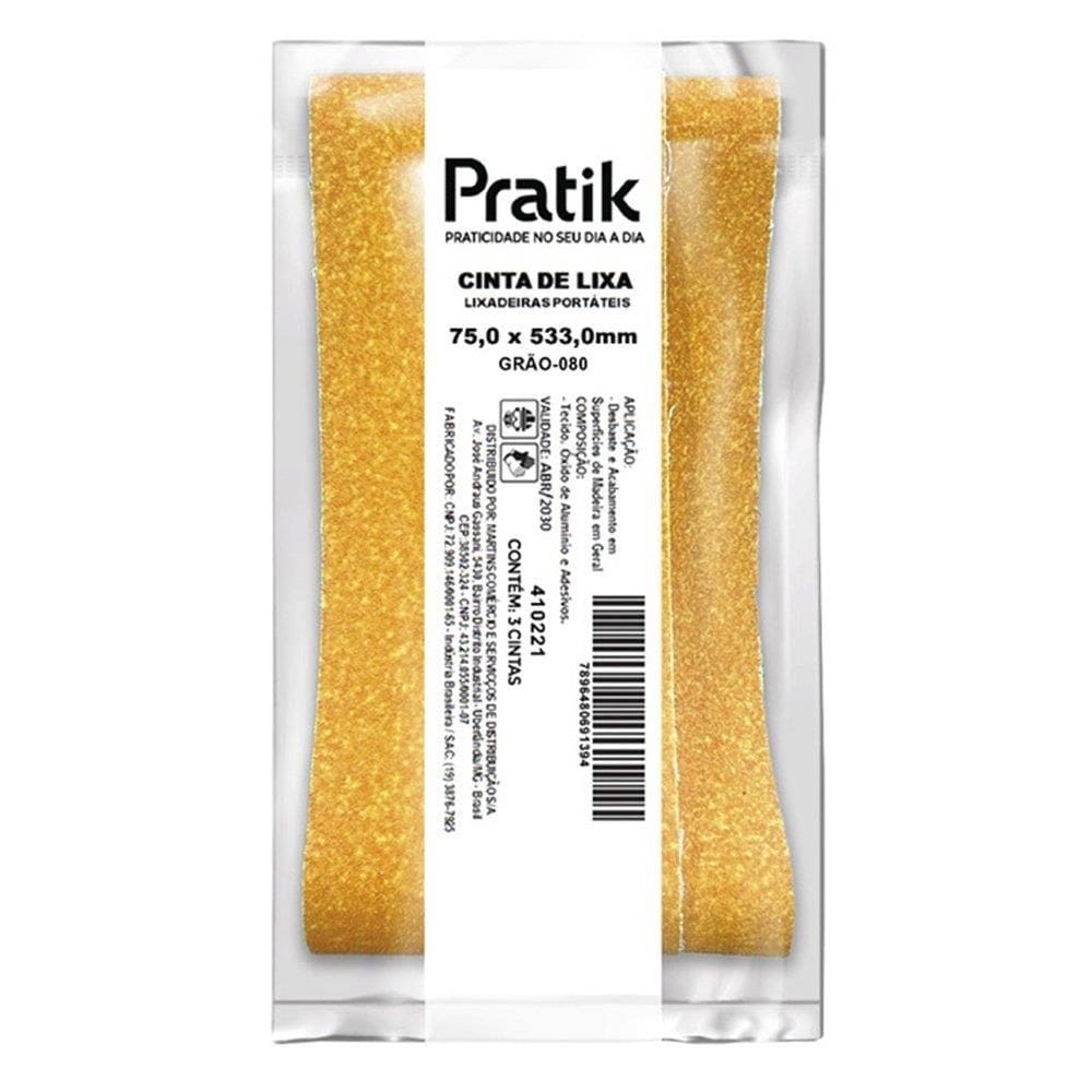 Cinta De Lixa Pratik Multiuso K-332 Grão 80 75mmx533mm - Embalagem com 3 Unidades