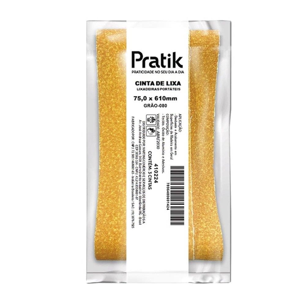Cinta De Lixa Pratik Multiuso K-332 Grão 80 75mmx610mm - Embalagem com 3 Unidades