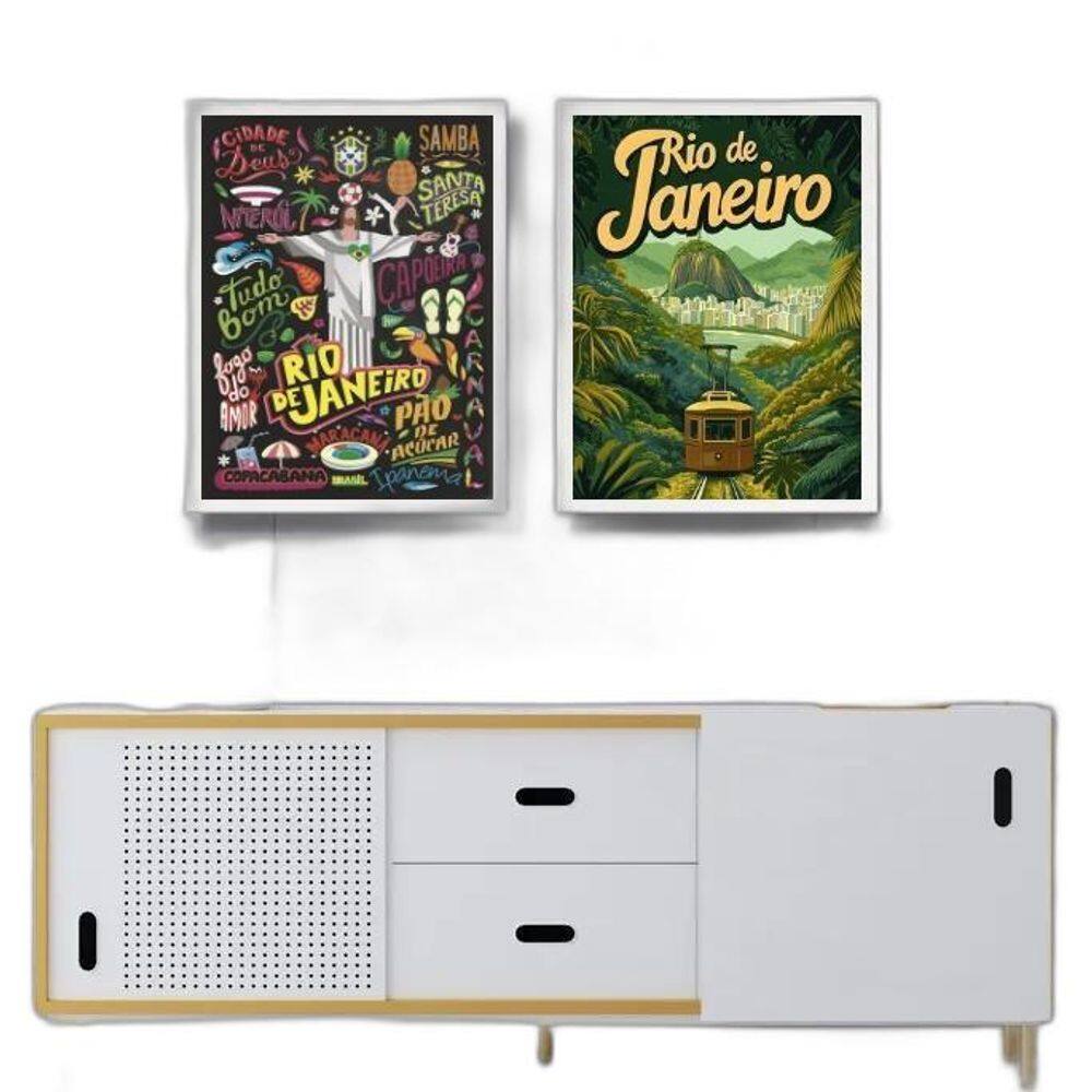 Kit 2 Quadros Posters Rio De Janeiro 45X34Cm - Com Vidro