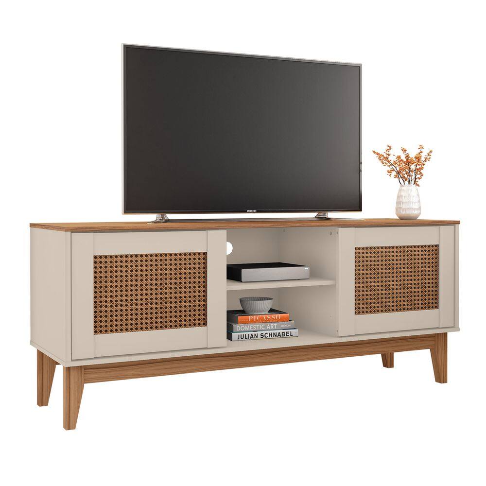 Rack Para TV Safira 1,35 Off White com Noce - Moveis Casa D