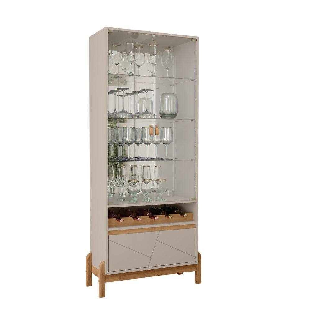 Cristaleira Bari Off White com Cedro - Móveis Casa D
