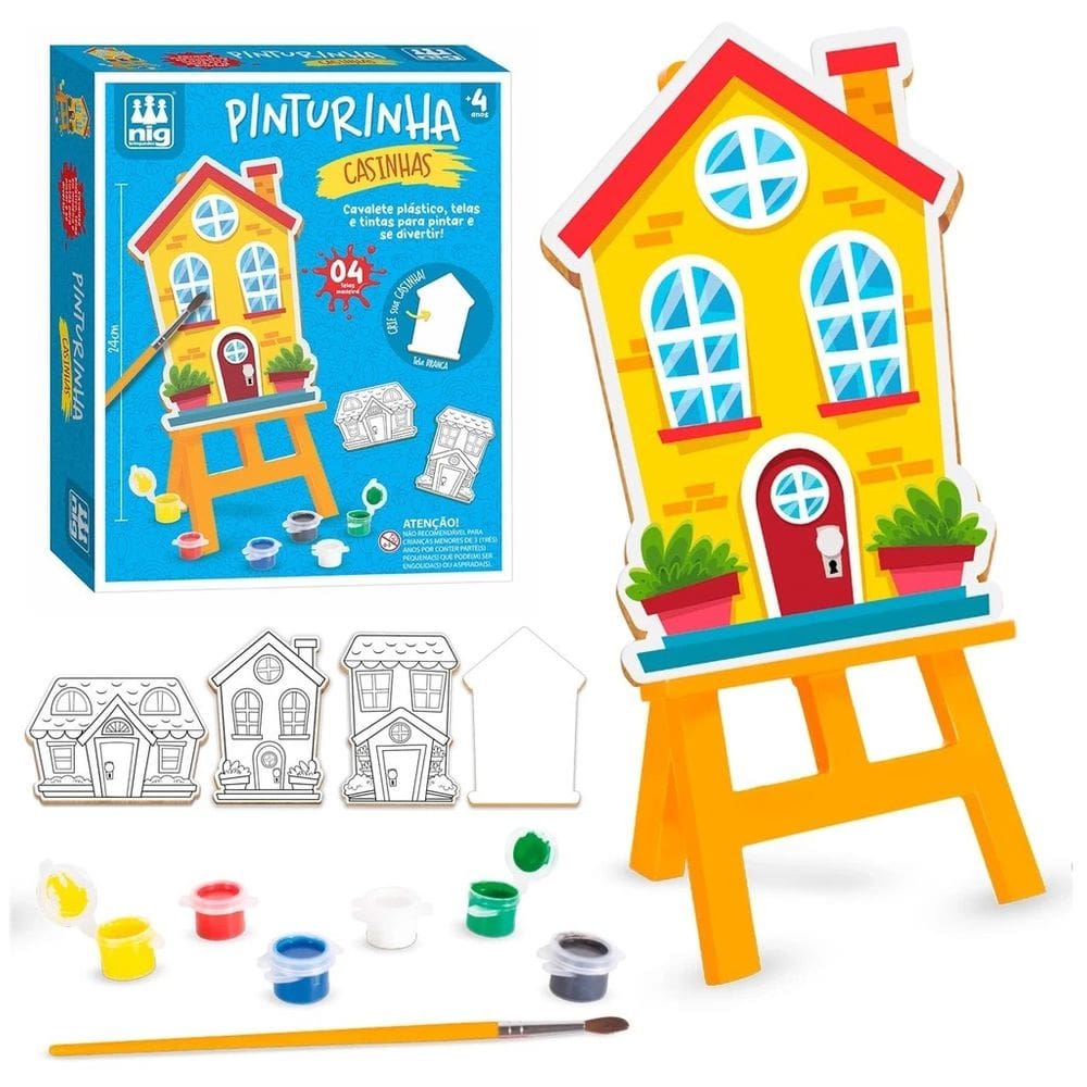 Kit Pinturinha Casinhas Brinquedo em Madeira com Diversos Acessórios - Nig Brinquedos