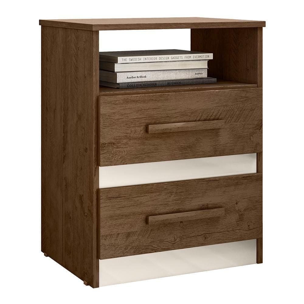 Mesa De Cabeceira Apolo 2 Gavetas Castanho Wood-off White - Moval Castanho Wood-off White