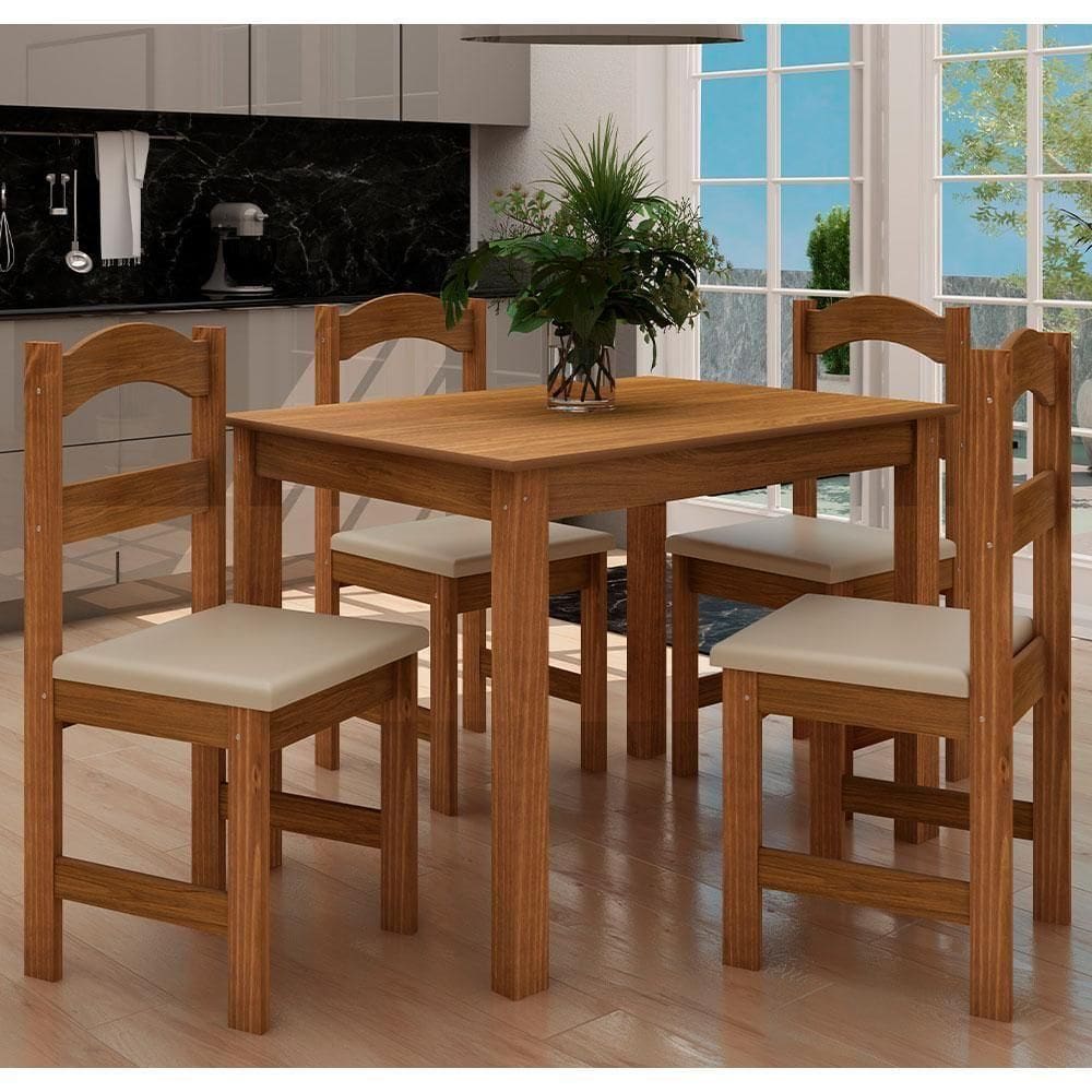 Conjunto De Mesa Com 4 Cadeiras Praiana Araúna Freijó E Bege