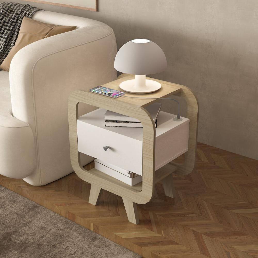Mesa Lateral Com 1 Gaveta E Portas Usb Multimóveis Cr45304 -branco