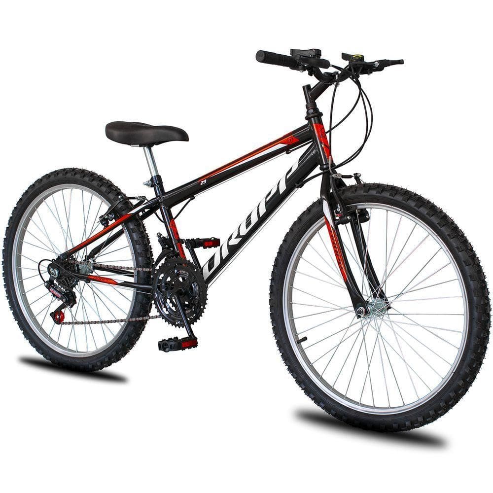 Bicicleta Aro 26 Dropp Sport Infantil Adulto18 Vel Marchas Freio V-brake - Preto e Vermelho