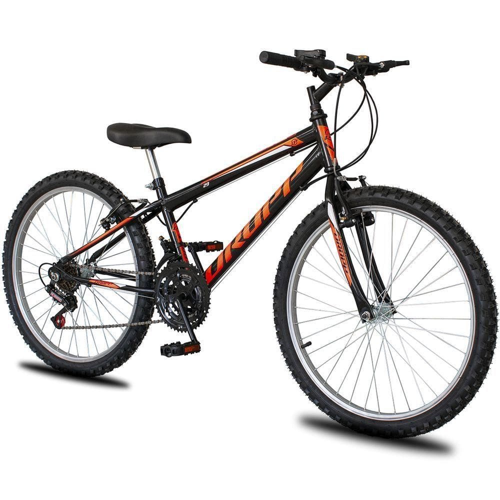 Bicicleta Aro 24 Dropp Sport Infantil Adulto18 Vel Marchas Freio V-brake - Preto e Laranja