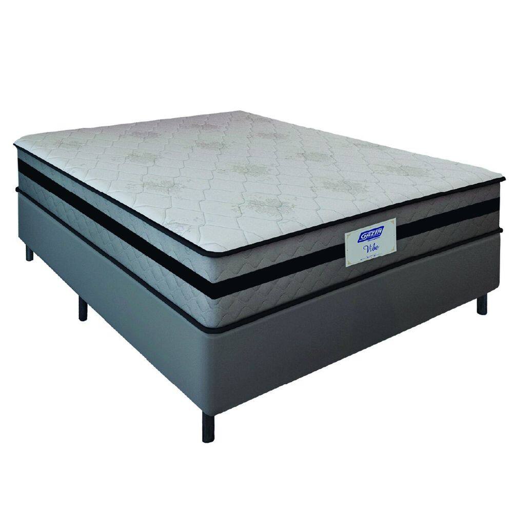 Cama Box Casal Queen Gazin Com Molas Ensacadas Vibe 158x198x60cm Cinza/Preto