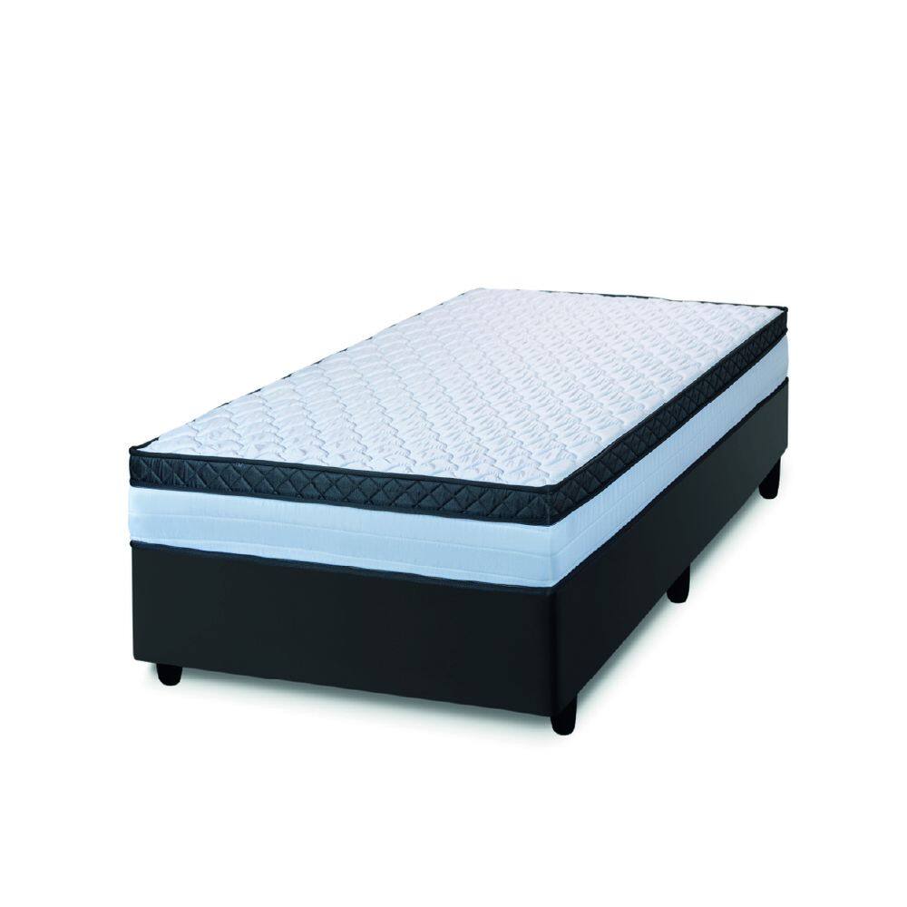 Cama Box Solteiro Colchão Com Molas Ensacadas 88x188x60cm Dunas Branco/Preto Hellen