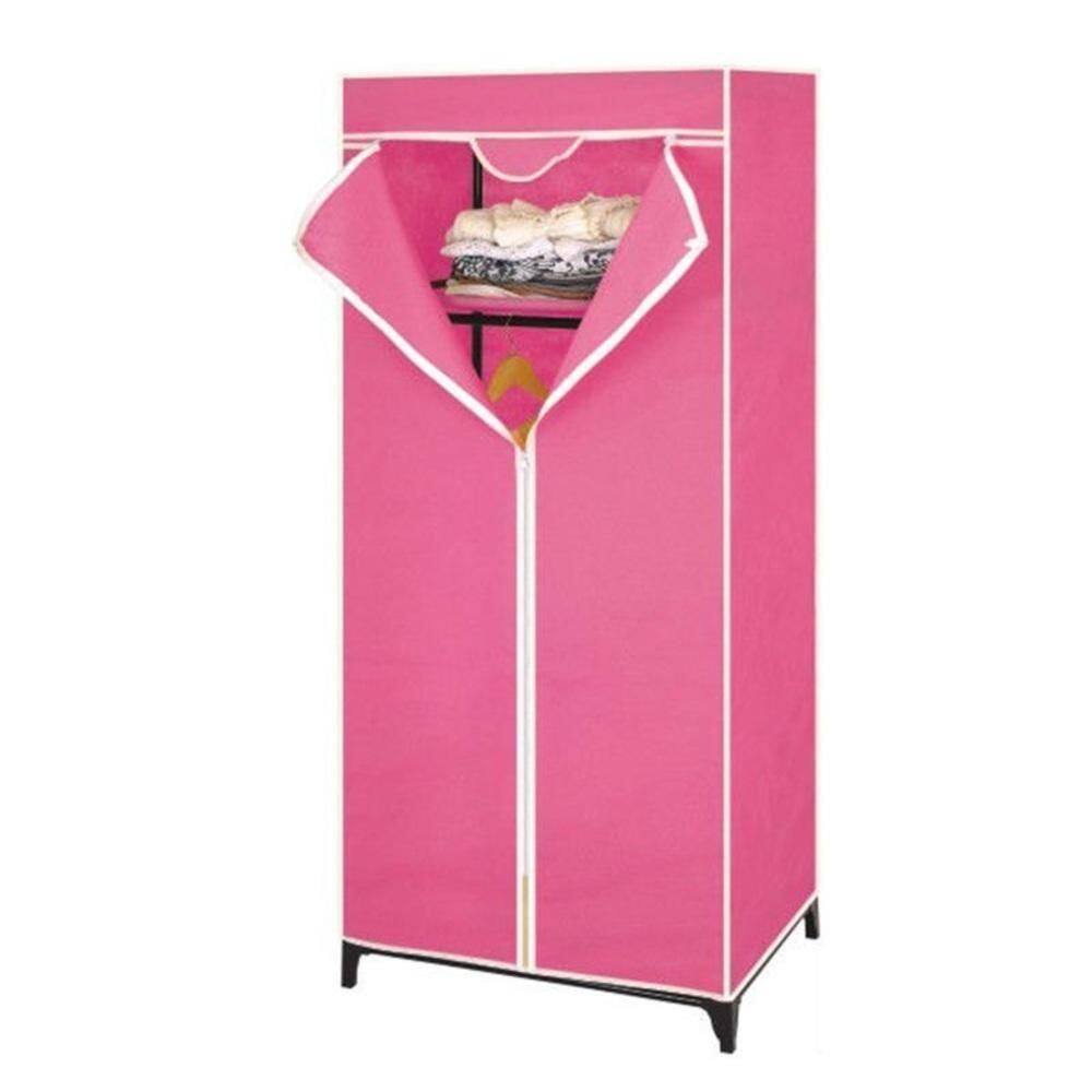 Guarda-roupa Com Zíper E Cabideiro Portátil Arara Organizador Com Prateleira Multiuso Para Praia E Camping - Rosa