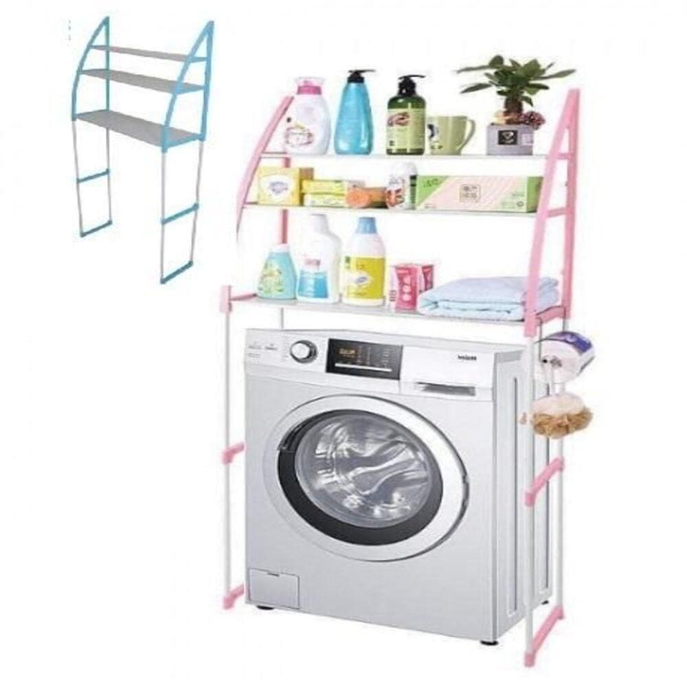 Estante Organizador Lavanderia Máquina Lavar 3 Prateleiras Rack Multiuso Banheiro Brinquedos Utilidades Portátil Cor:azu