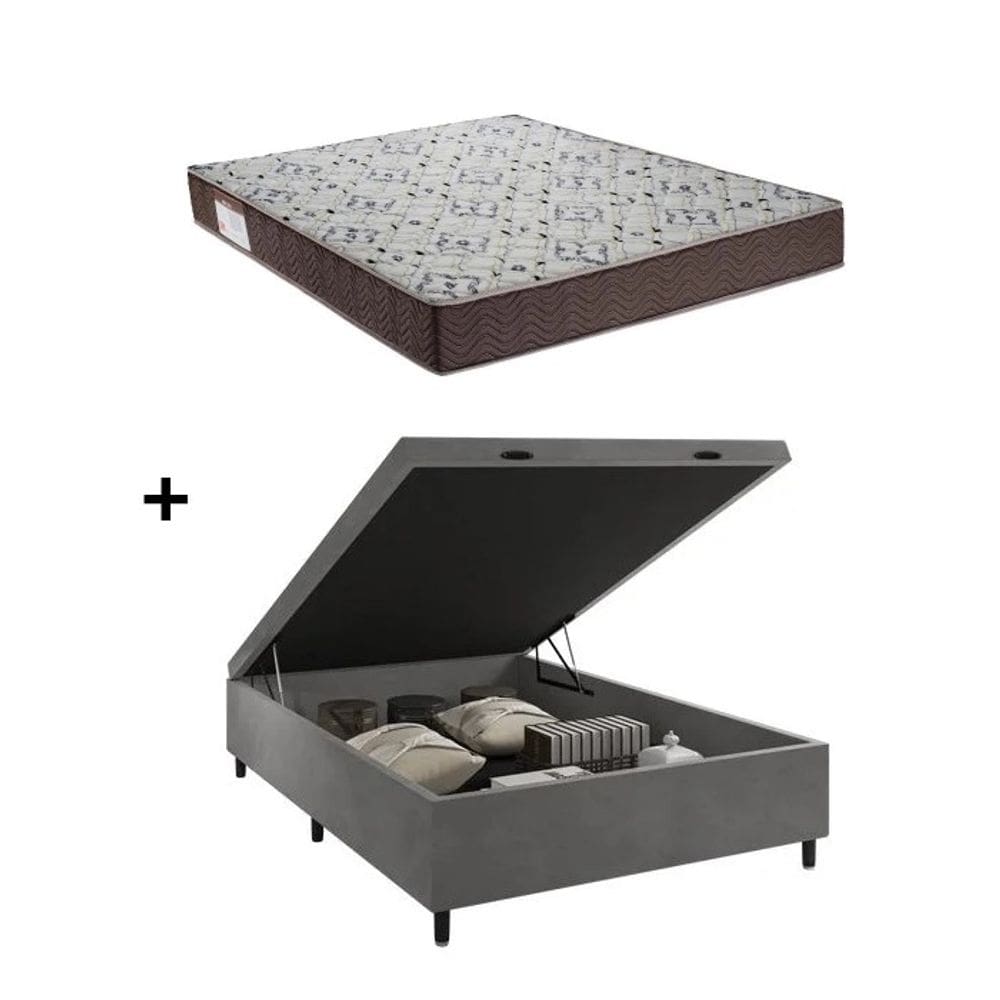 Cama Box Baú Casal Cinza Colchão ISO 150 D45 - Ortobom